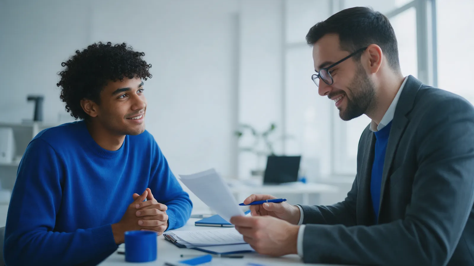 Carta contemplada com nome sujo: jovem conversa com um consultor financeiro